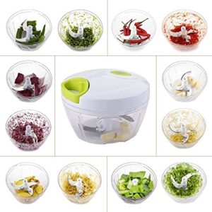 MKQPOWER, Neues Modell, 3 Klingen, Obst - und Gemüse -Zerkleinerer, Universal-Zerkleinerer, Gemüse-Hacker kompakt und scharf, perfekt zum Zerkleinern von Obst und Gemüse sowie für Salsa, Salate, Dips, Pesto uvm. - 4