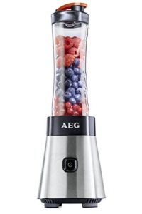 Mixgerät Test AEG PerfectMix SB 2400 Mini Mixer mit 0,4 PS-Power-Motor (bis zu 23.000 U/min, 4 Edelstahlmesser, bruchfeste 0,6 l BPA-freie Tritan-Trinkflasche, Standmixer mit gebürstetem Edelstahlgehäuse)